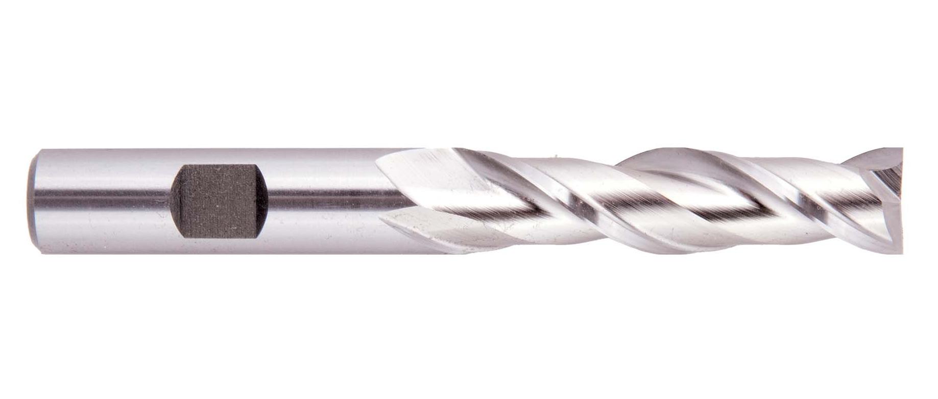 Drillco 5000A Series High-Speed Steel Regular Length Finishing Center Cutting End Mill 2-5/16 Length 2 Flute 3/8 Shank Diameter Square Nose End 30 Degrees Helix 7/16 Cutting Length Uncoated Bright 3/16 Cutting Diameter Finish 